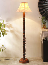 Cross Pleated Off-White Cotton Wooden Floor Lamp